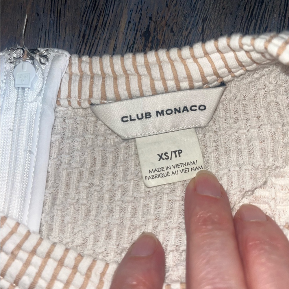 Club Monaco Textured Striped Dress – White & Khaki –‎ XS - Picture 9 of 15